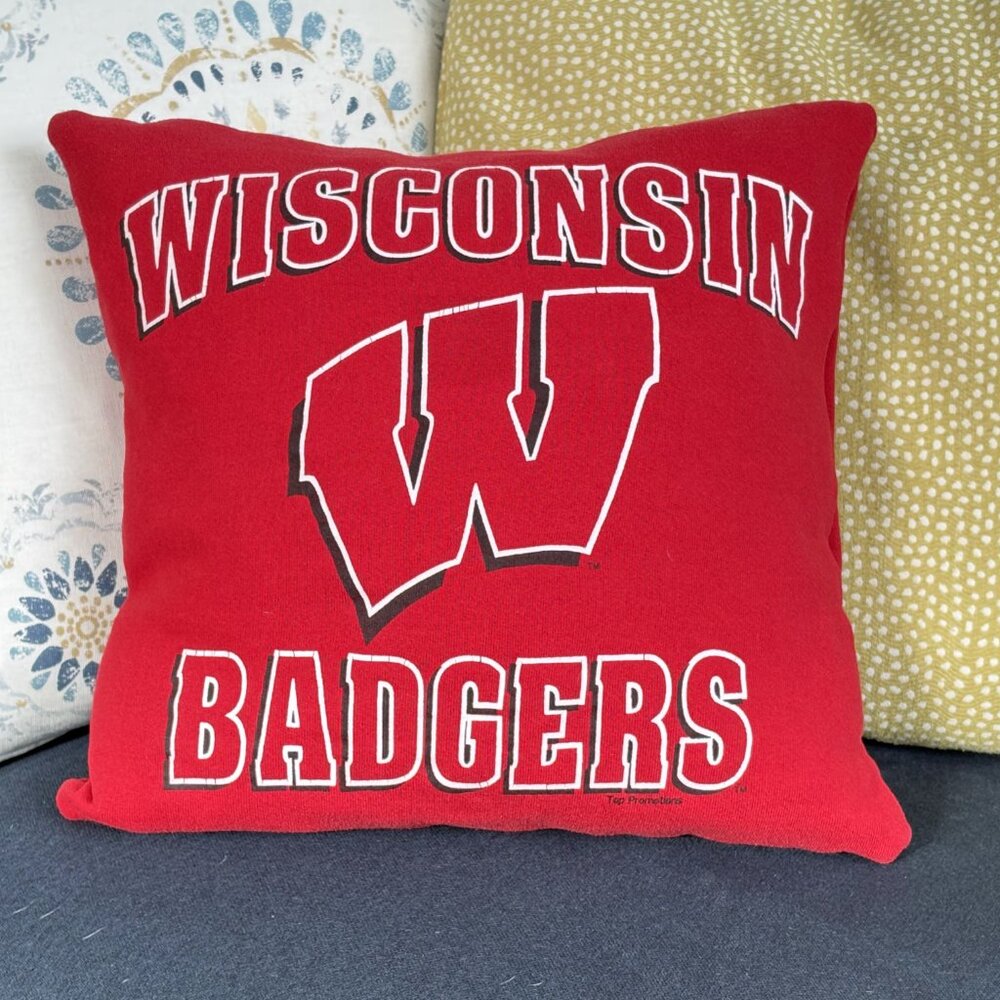 University of Wisconsin Badgers Handmade reworked sweatshirt 16" pillow cover